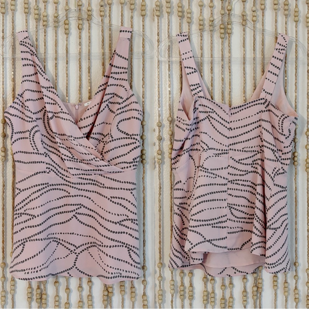 cAbi Pink Gray Dotted V Neck Empire Y2K Coquette Business Casual Tank Blouse